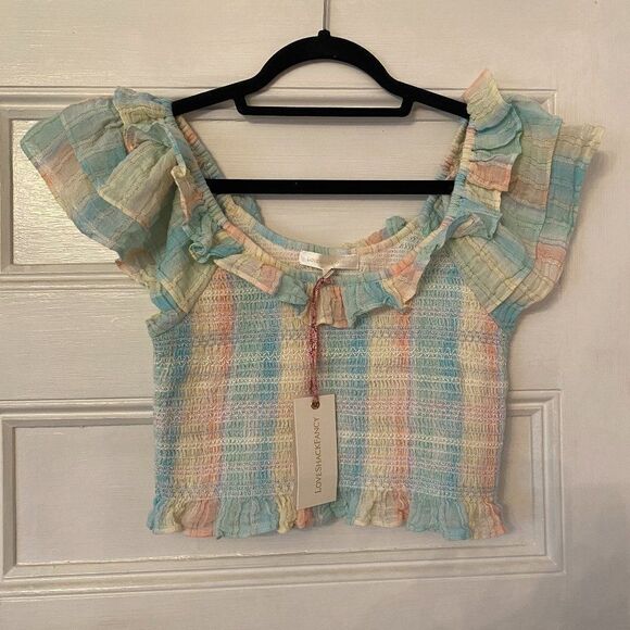 NWT LoveShackFancy Saba Ruffle Tie Dye Crop Top in Multi Horizon - Picture 6 of 14